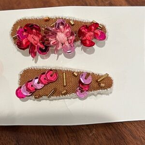 Floral Embellished Hair Clips - Pink